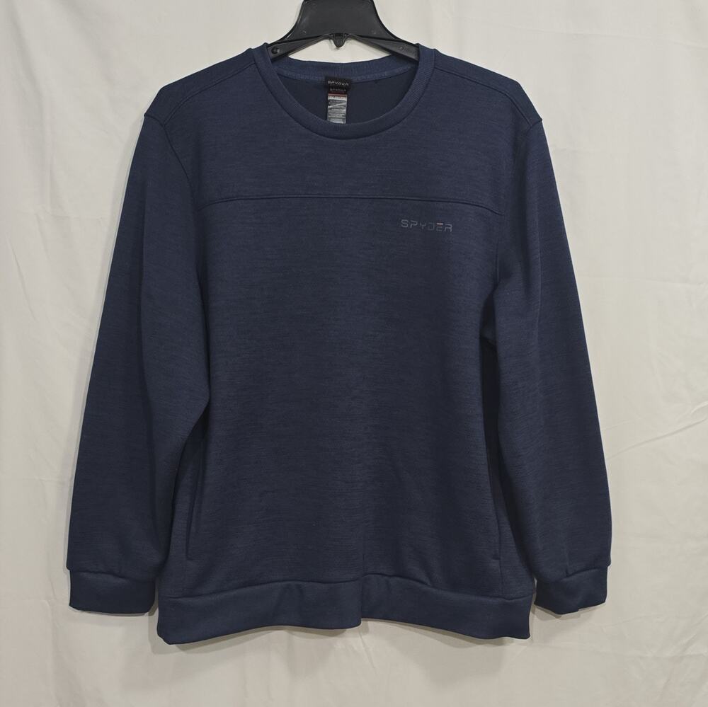 Spyder Men's XXL Blue Solid Crew Neck Pullover Sweater Pockets Logo Poly